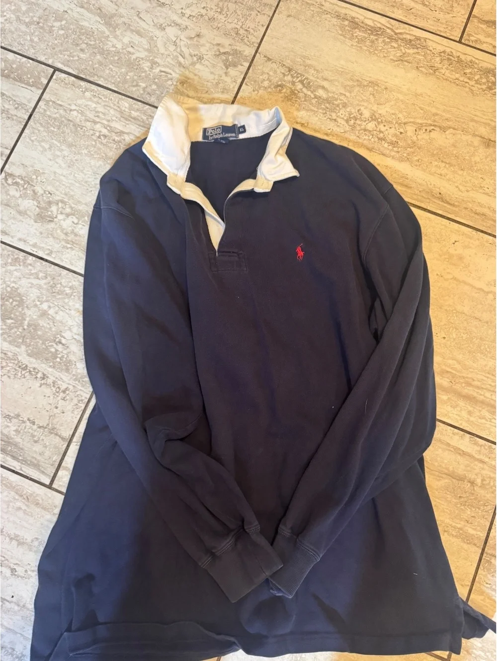 Vintage Polo Ralph Lauren Rugby Shirt XL Navy Blue  Long Sleeve